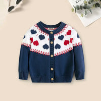 Girls Navy Blue Cardigan With Self-Design Heart Patterns Sweaters & Cardigans Navy Blue 2-3 Y