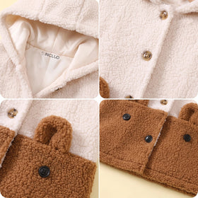 Girls Cream Colour-blocked Long Sleeve Hooded Jacket Coats & Jackets
