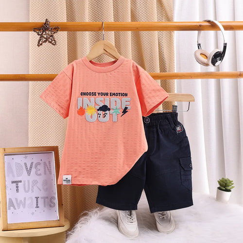 Boys Orange Typographic Applique Short Sleeve T-Shirt With Elasticated Shorts Sets 2 pc. Sets Orange 2-3 Y
