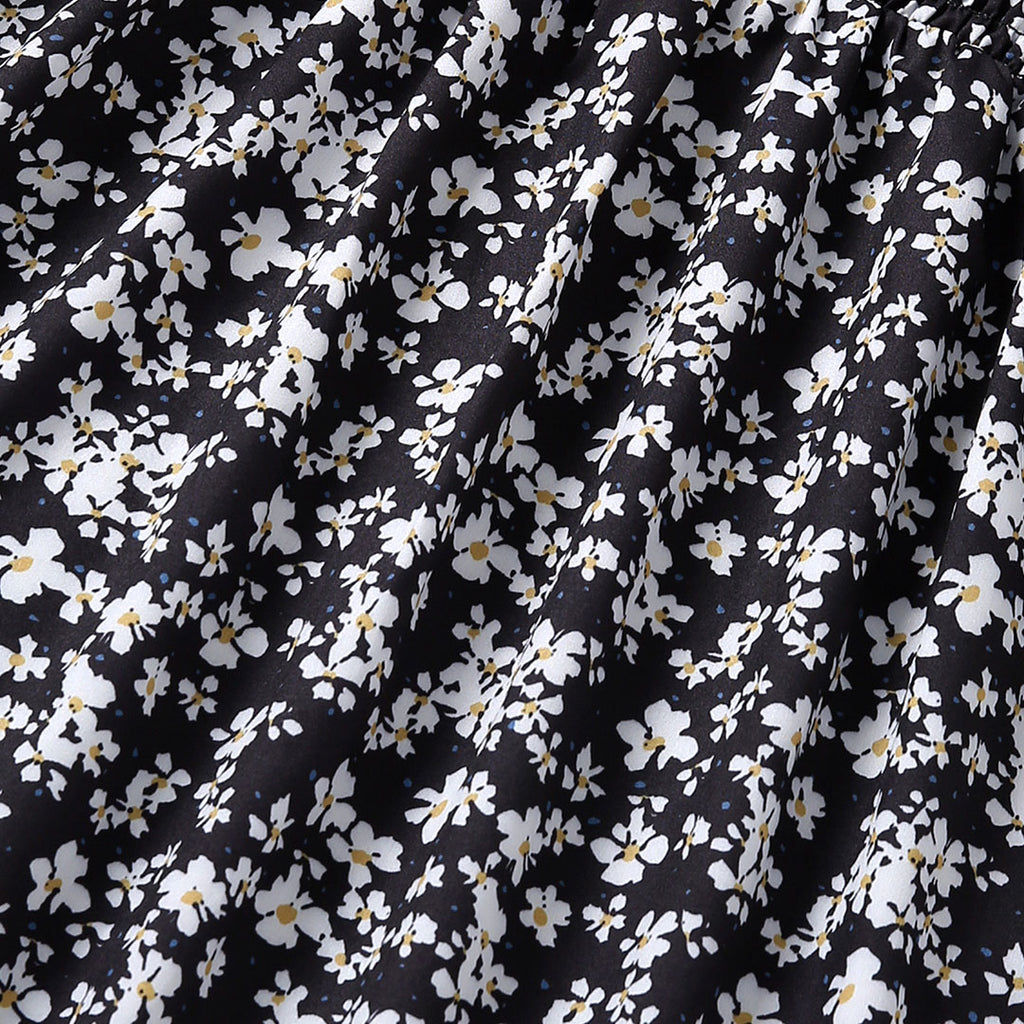 Girls Black Short Sleeve Floral Print Fit & Flare Dress Casual Dresses