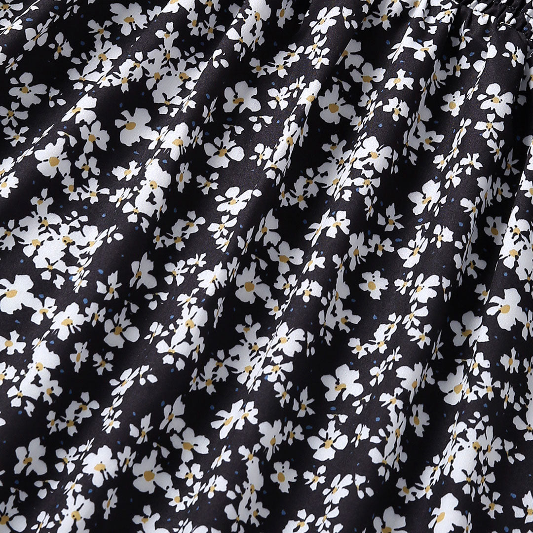 Girls Black Short Sleeve Floral Print Fit & Flare Dress Casual Dresses