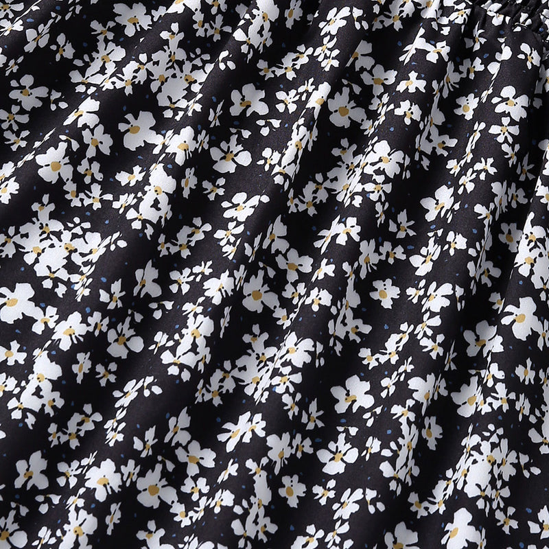 Girls Black Short Sleeve Floral Print Fit & Flare Dress Casual Dresses