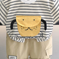 Boys Black Striped Dog Applique Short Sleeve T-Shirt With Shorts Sets 2 pc. Sets