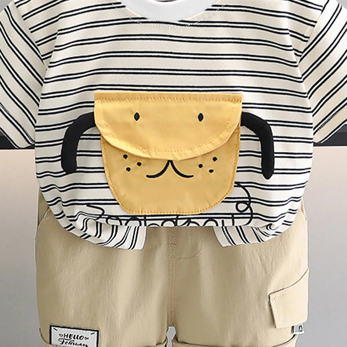 Boys Black Striped Dog Applique Short Sleeve T-Shirt With Shorts Sets 2 pc. Sets