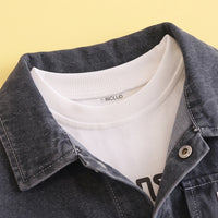 Boys Dark Grey Denim Shacket & Cargo Pants With T-Shirt Sets Sets