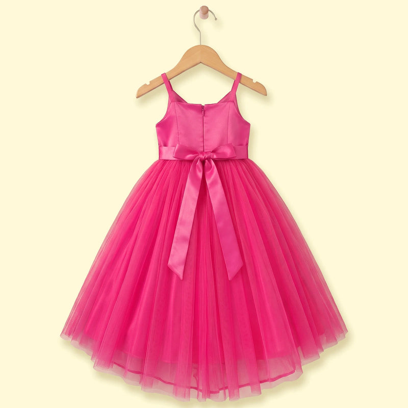 Girls Fuchsia Solid Sleeveless Party Gown Party Dresses