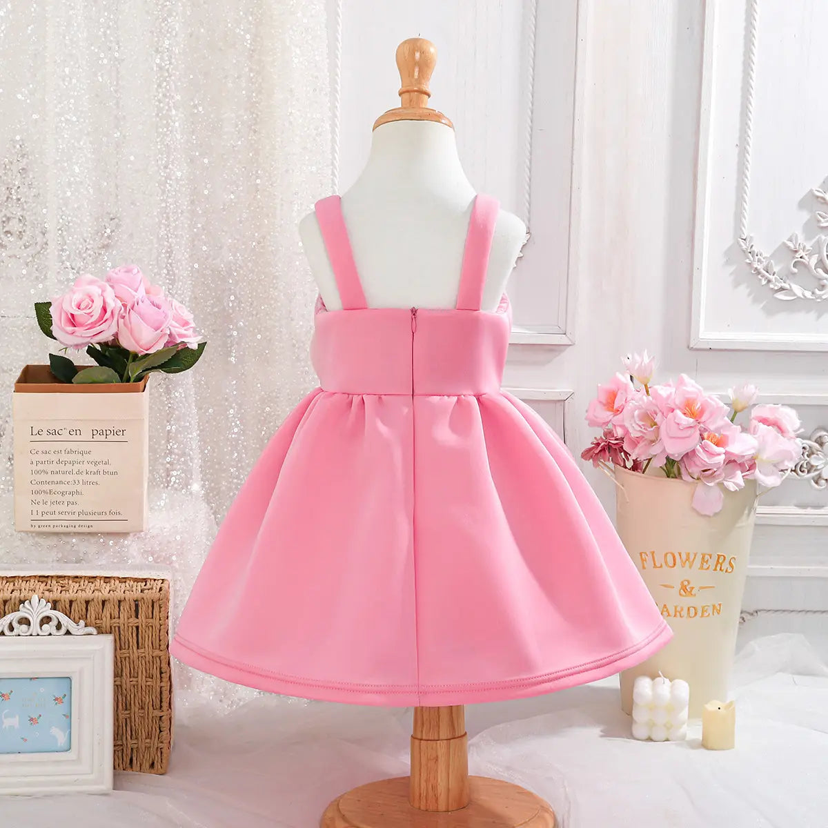 Girls Pink Floral Applique Fit & Flare Party Dresses Party Dresses