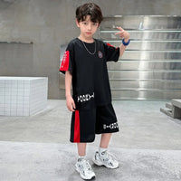 Boys Black Typographic Printed Oversized T-Shirt With Shorts Sets Sets