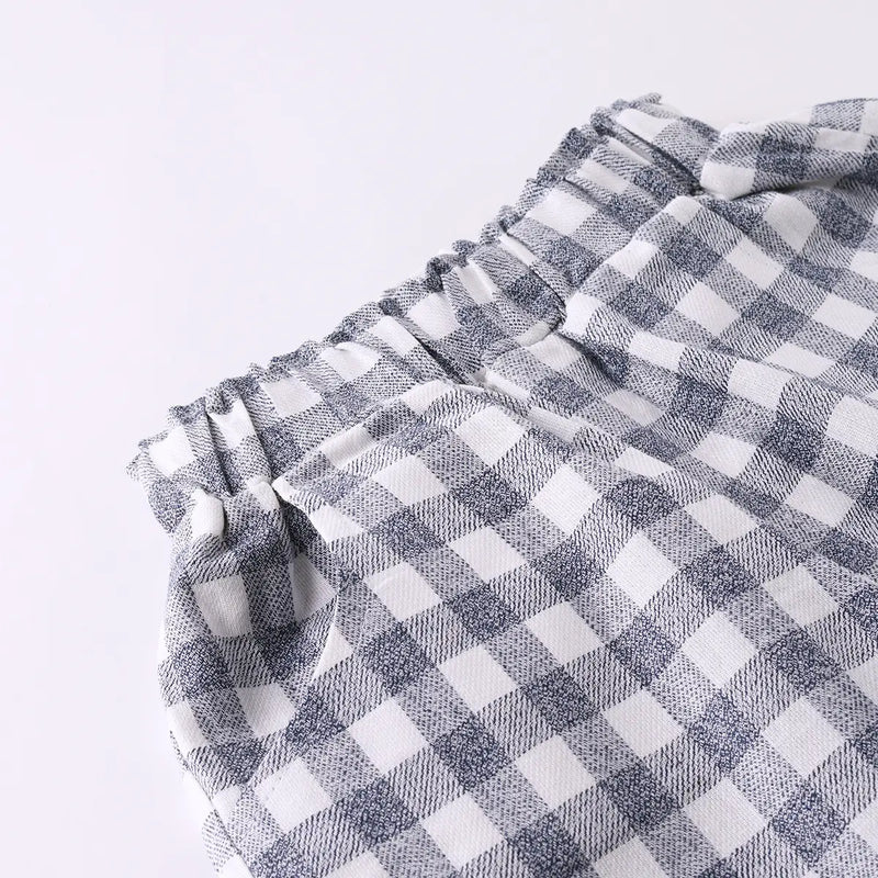 Boys Navy Blue Typographic Short Sleeve T-Shirt With Checked Shorts Sets Sets