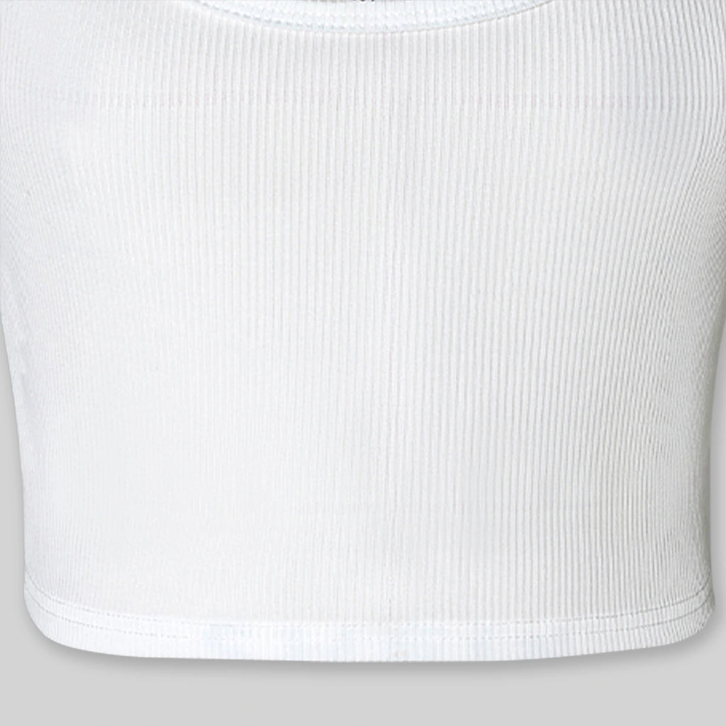 Girls White Ribbed Tank Top With Cargo Skirt Sets Sets