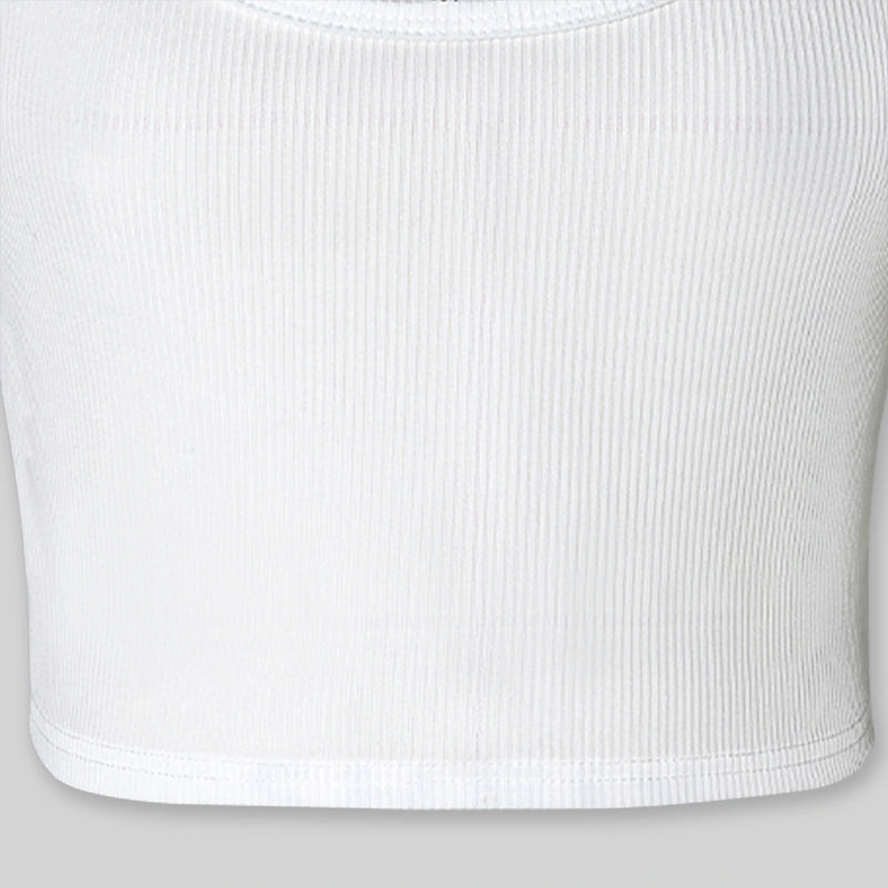 Girls White Ribbed Tank Top With Cargo Skirt Sets Sets