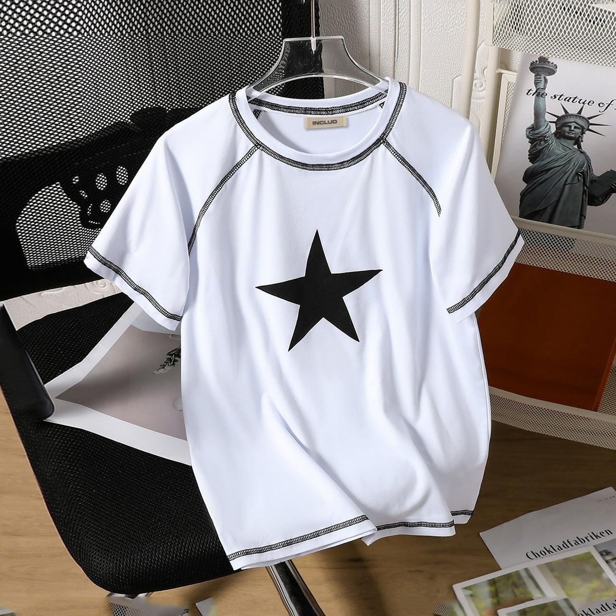 Boys White Star Print Raglan Sleeve T-Shirt Tshirts White 7-8 Y