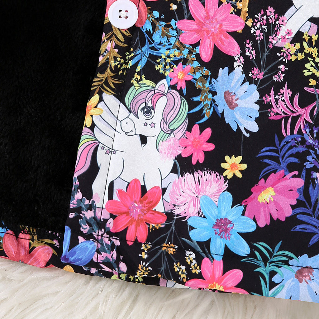 Girls Multicolor Floral Printed Hooded Front Open Winter Jacket Coats & Jackets