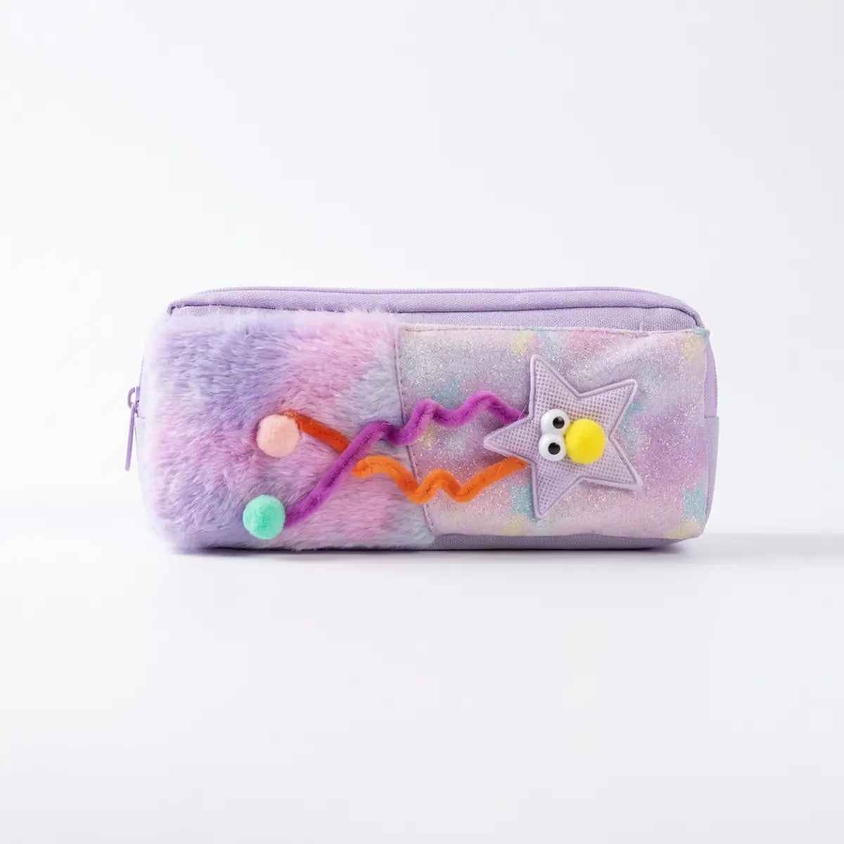 Cute Star Plush Pencil Case for Girls -Soft Fur Zipper Pencil Pouch for School Trending Accessories Purple Onesize
