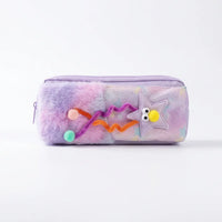 Cute Star Plush Pencil Case for Girls -Soft Fur Zipper Pencil Pouch for School Trending Accessories Purple Onesize