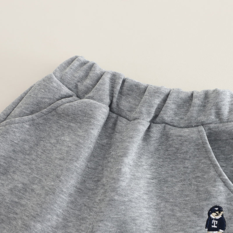 Boys Grey Typographic Embroidered Sweatshirt With Pants Set 2 pc. Sets