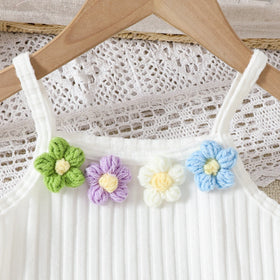Girls White Floral Applique Top With Denim Shorts Sets Sets