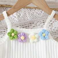 Girls White Floral Applique Top With Denim Shorts Sets Sets