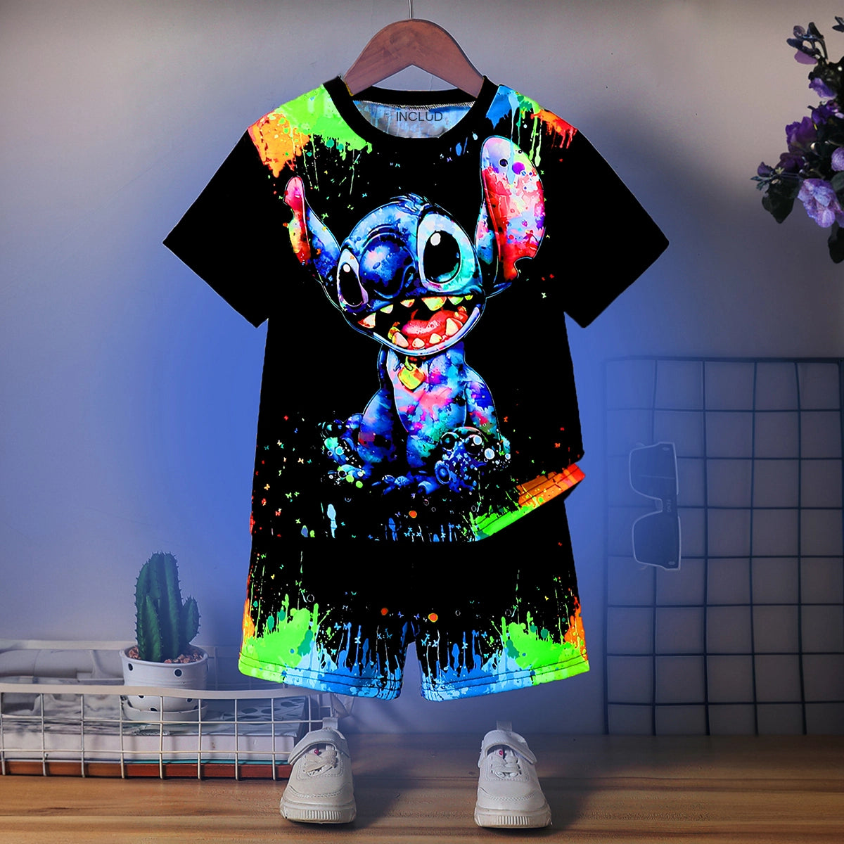 Boys Black Cartoon Character Printed Short Sleeve T-Shirt With Shorts Sets 2 pc. Sets Black 3-4 Y