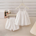 Girls White Floral Embroidered Sleeveless Top With Shorts Sets 2 pc. Sets White 1-2 Y