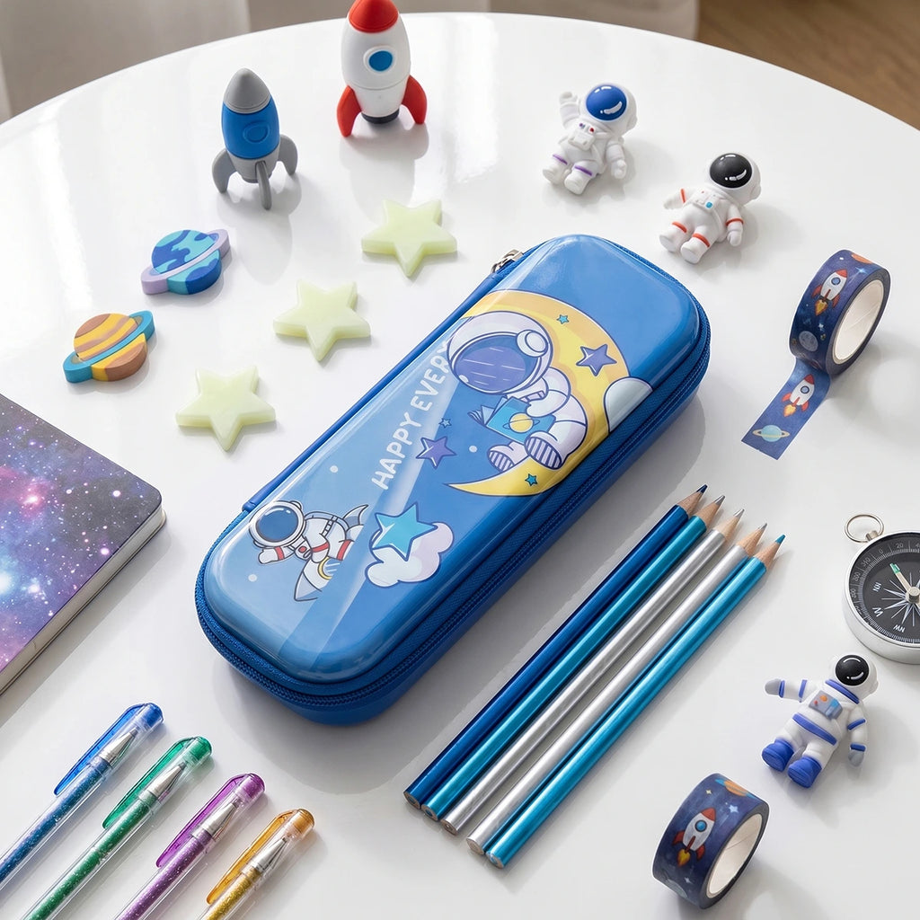 Astronaut-Happy Every Day-Space Themed Pencil Case-3D Embossed Stationery Pouch Trending Accessories