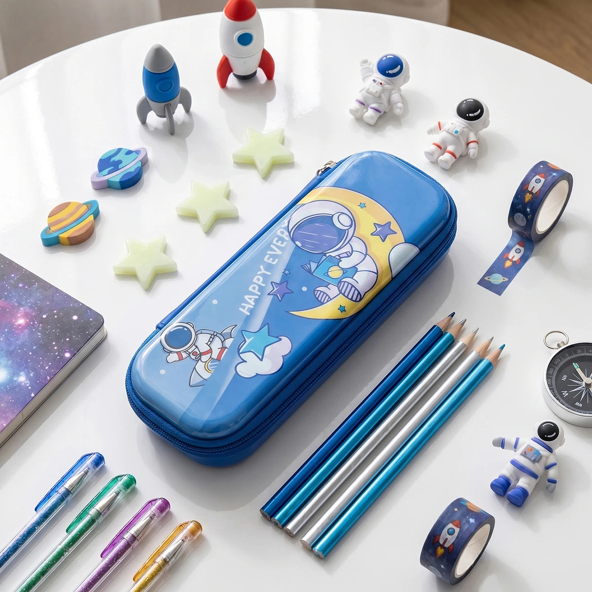 Astronaut-Happy Every Day-Space Themed Pencil Case-3D Embossed Stationery Pouch Trending Accessories