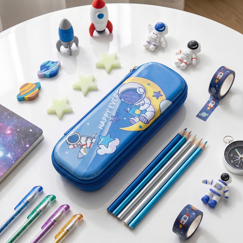 Astronaut-Happy Every Day-Space Themed Pencil Case-3D Embossed Stationery Pouch Trending Accessories