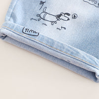 Boys Dark Grey Graphic Short Sleeves T-Shirt With Printed Denim Shorts Set 2 pc. Sets