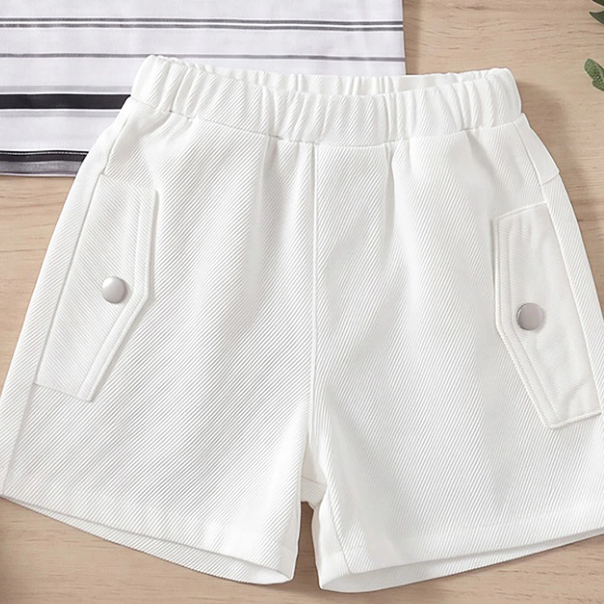 Boys White Striped Short Sleeve T-Shirt With Shorts Sets 2 pc. Sets