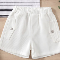 Boys White Striped Short Sleeve T-Shirt With Shorts Sets 2 pc. Sets