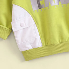 Boys Green Typographic Sweatshirt & Denim Pants Sets Sets