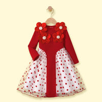 Girls Red Floral Applique Fit & Flare Dress Casual Dresses Red 3-4 Y