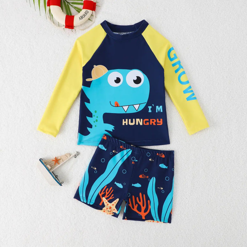 Boys Navy Blue Graphics T-Shirt With Shorts Swimwear Sets Beachwear Navy Blue 3-4 Y