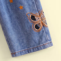 Girls Khaki Graphic Ruffled Sweatshirt & Denim Pants Sets Sets
