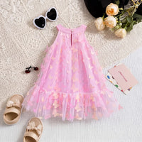 Girls Pink Butterfly Applique Sleeveless A-line Party Dress Party Dresses