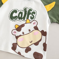 Boys Green Short Sleeve Cow Print T-Shirt With Shorts Set 2 pc. Sets