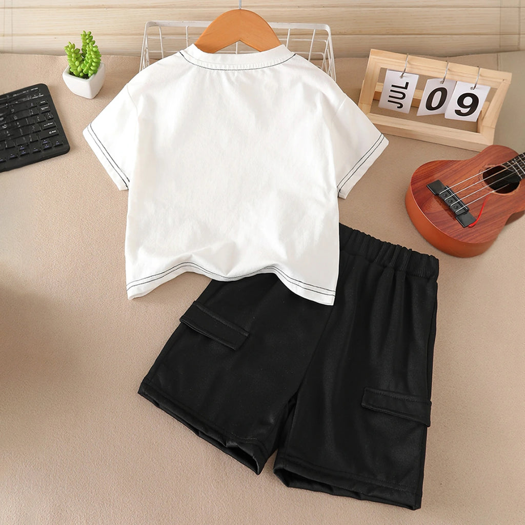 Boys White Puppy Applique Short Sleeves T-Shirt With Shorts Set Sets