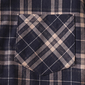 Boys Navy Blue Checked Long Sleeve Hooded Shirt Shirts