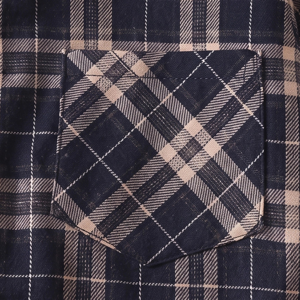 Boys Navy Blue Checked Long Sleeve Hooded Shirt Shirts
