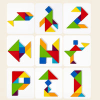 Kids Multicolor Wooden Tangram Puzzle Set with Cards Trending Accessories
