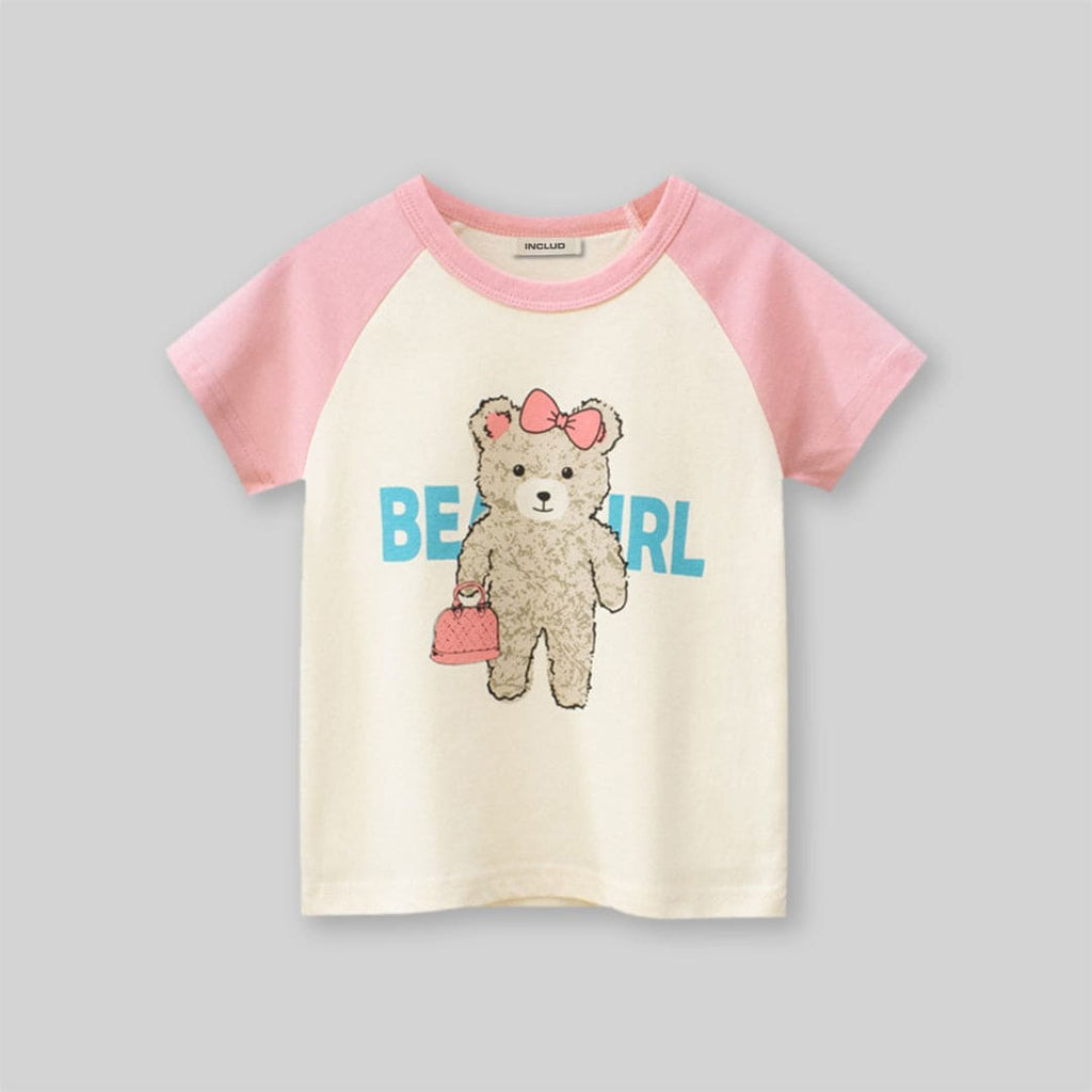 Girls Teddy Print Short Sleeves T-shirt Tshirts   