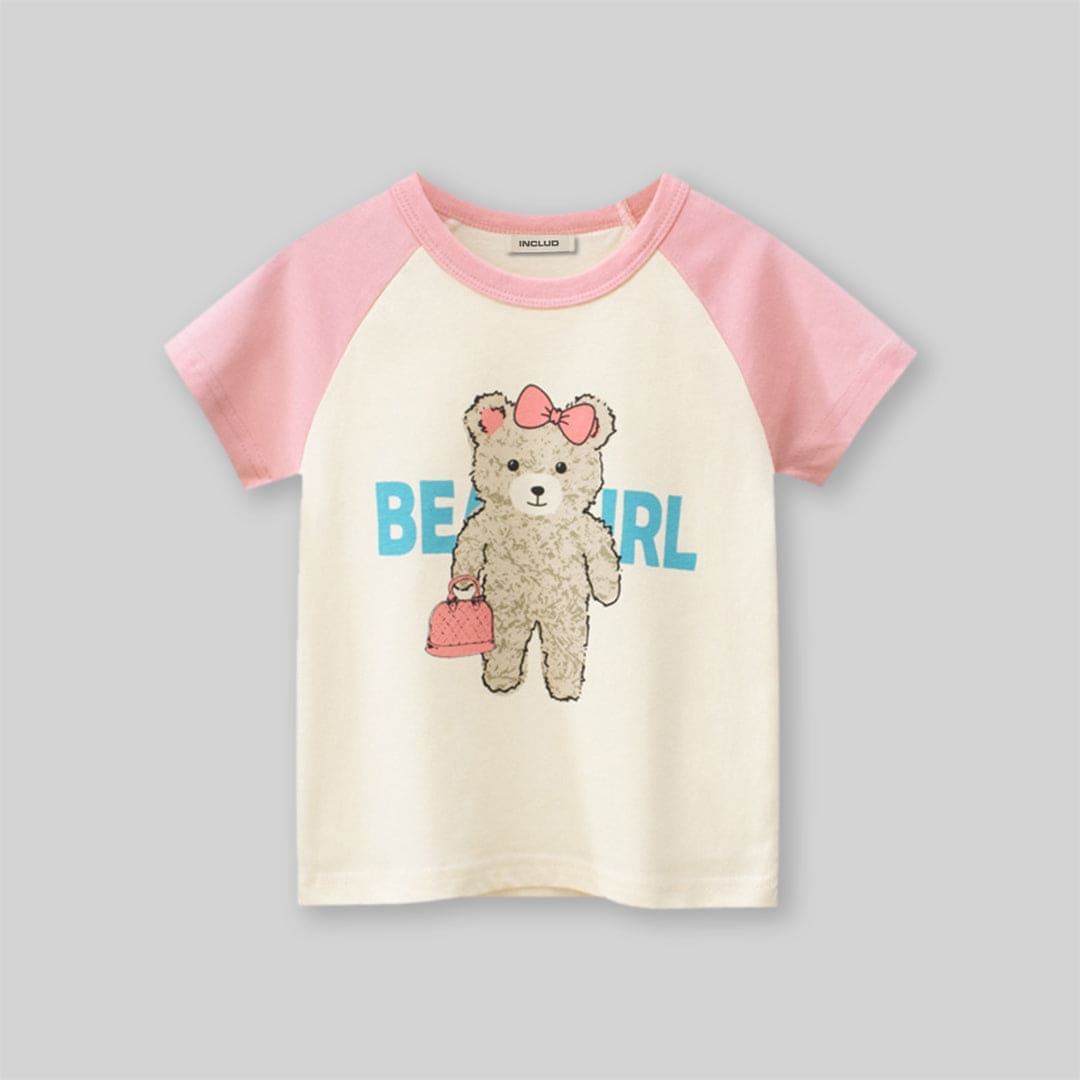 Girls Teddy Print Short Sleeves T-shirt Tshirts   