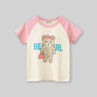 Girls Teddy Print Short Sleeves T-shirt Tshirts   