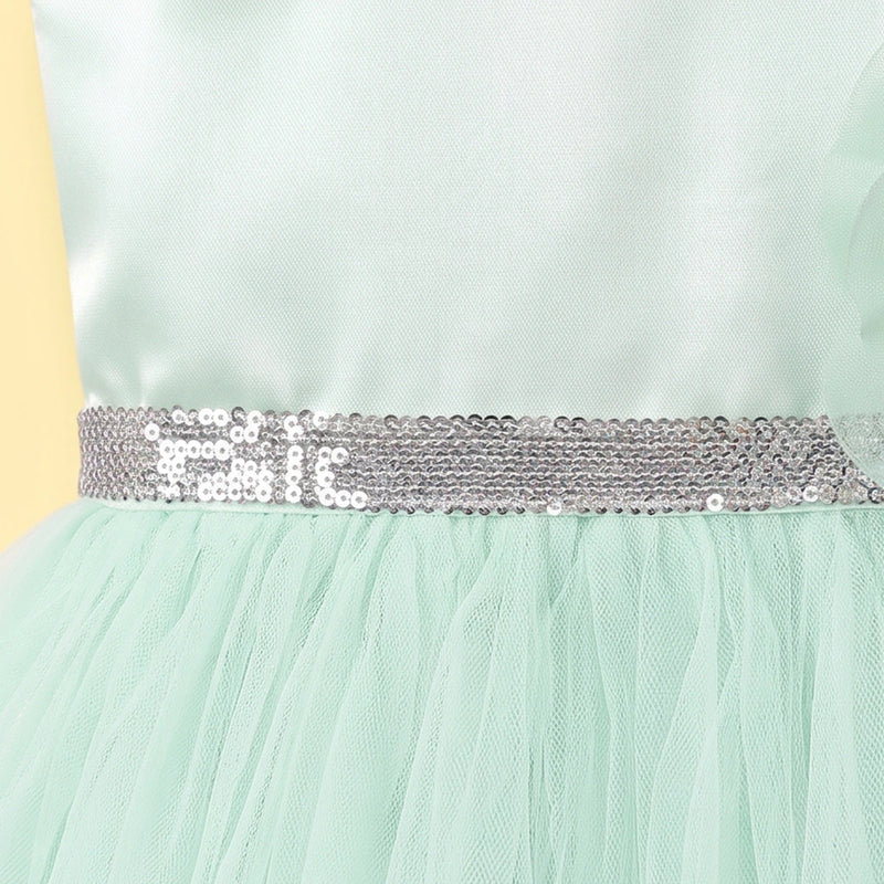 Girls Light Green Floral Applique Fit & Flare Party Dress Party Dresses