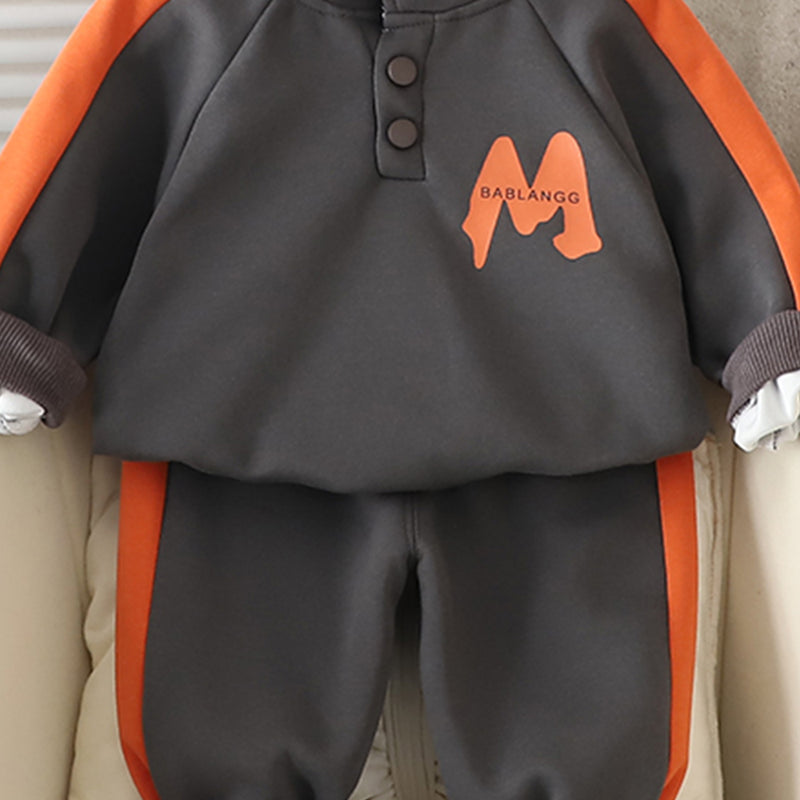 Boys Dark Grey M Printed High Neck Sweatshirt With Jogger Set 2 pc. Sets