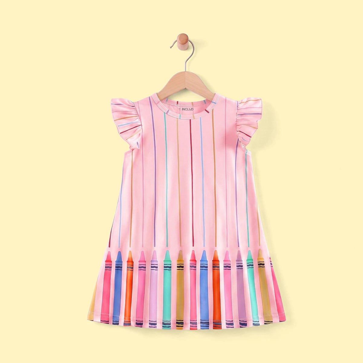 Girls Pink Striped Flutter Sleeve A-line Dress Casual Dresses Pink 3-4 Y