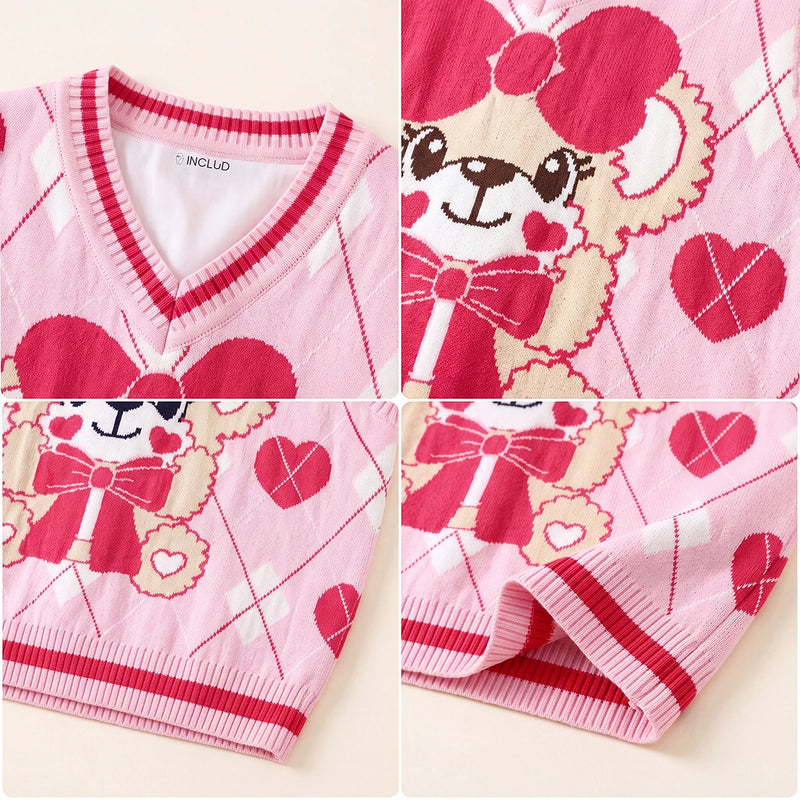 Girls Pink Bear Jacquard Sweater Vest Sweaters & Cardigans