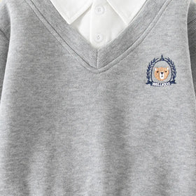 Boys Grey Long Sleeves Sweater With Shirt Collar Sweaters & Cardigans