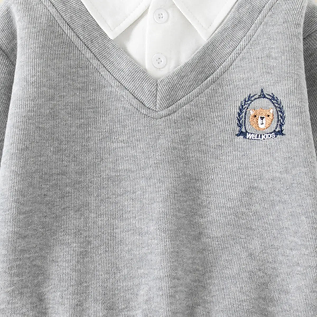 Boys Grey Long Sleeves Sweater With Shirt Collar Sweaters & Cardigans