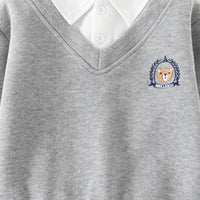 Boys Grey Long Sleeves Sweater With Shirt Collar Sweaters & Cardigans